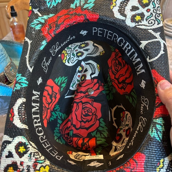 Peter Grimm Cowboy Hat Sugar Skulls/Rose Print Black Cotton Western Cowgirl EUC - Picture 8 of 8